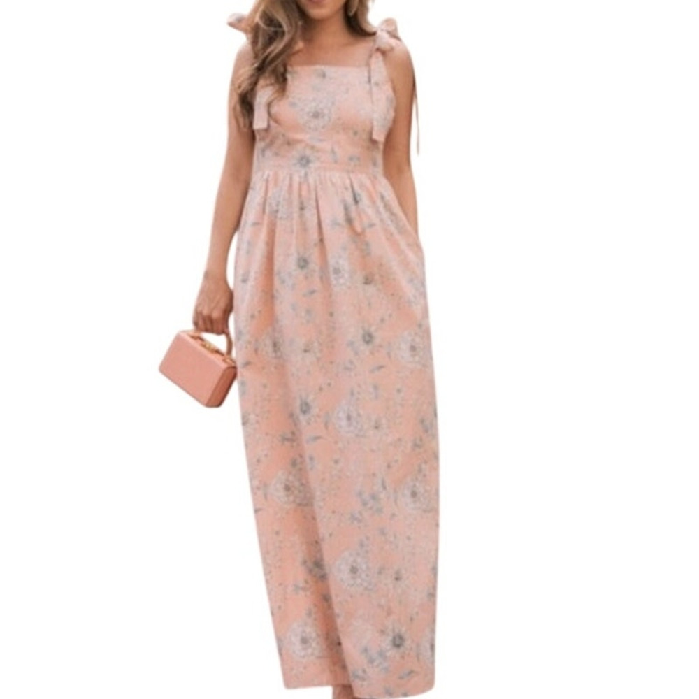 GAL meets Glam Makenna Peach Floral Maxi Dress OP Smock Back Coquette Beach NWT